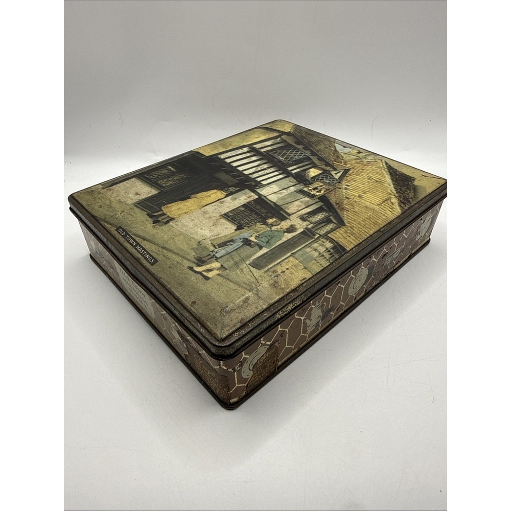Vintage 50s Old Town Hastings Metal Tin Sussex Toffee Tin By Edward Sharp Sons